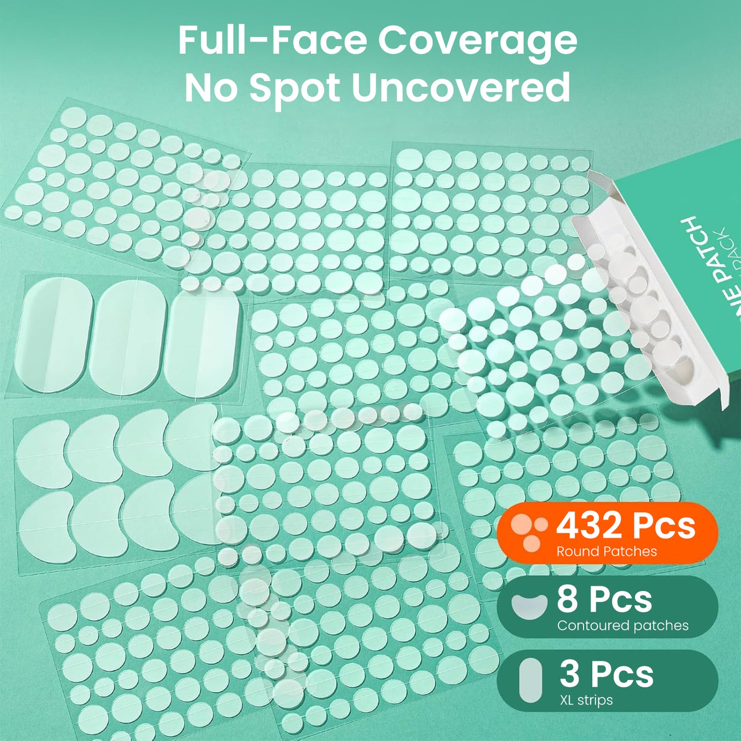 Nozibye 443Pcs Acne Patch Translucent Hydrocolloid Pimple Patches for full-face Blemish Care-Gently Absorbs Gunk- Strong Adhesion-Shields Skin-Ultra-Thin & Cozy-Day & Night Use - Sensitive Skin Safe - Premium Hydrocolloid - 5 Size Pack